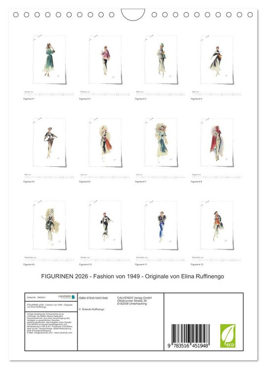 Produktbild: FIGURINEN 2026 - Fashion von 1949 - Originale von Elina Ruffinengo (Wandkalender 2026 DIN A4 hoch), CALVENDO Monatskalender