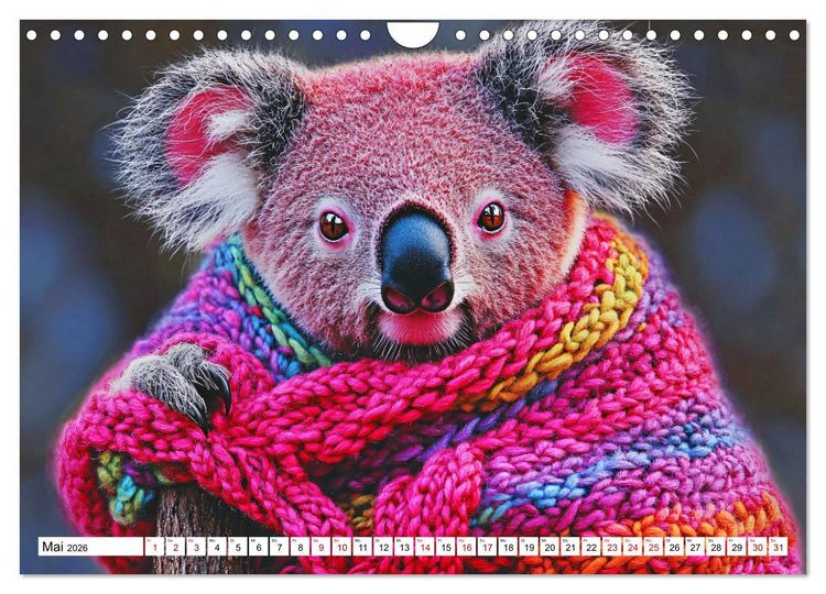Produktbild: Strick-Pfoten - Flauschige Freunde in gestrickten Meisterwerken (Wandkalender 2026 DIN A4 quer), CALVENDO Monatskalender