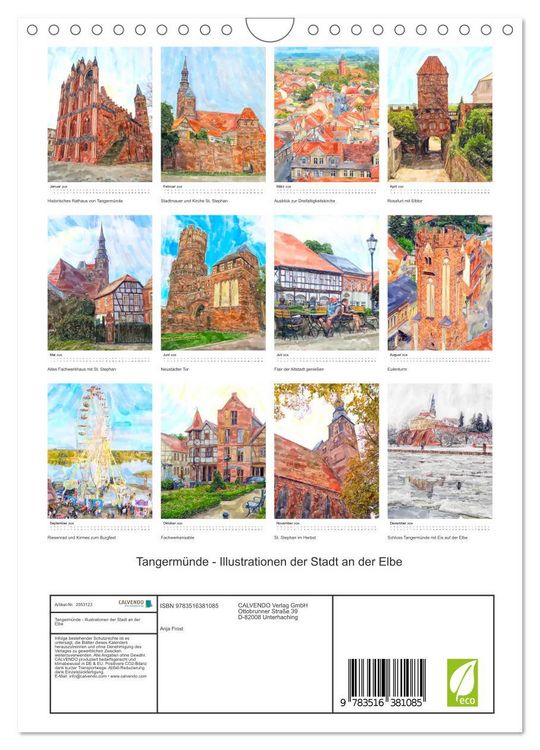 Produktbild: Tangerm&uuml;nde - Illustrationen der Stadt an der Elbe (Wandkalender 2026 DIN A4 hoch), CALVENDO Monatskalender