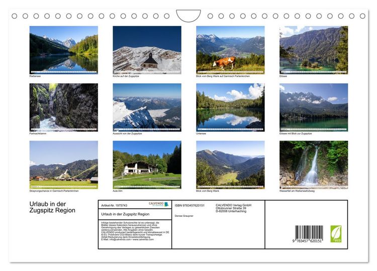 Produktbild: Urlaub in der Zugspitz Region (Wandkalender 2026 DIN A4 quer), CALVENDO Monatskalender