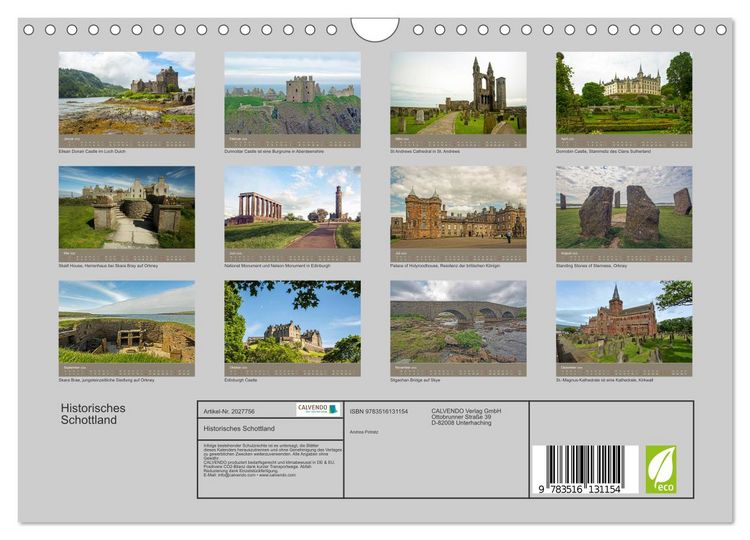 Produktbild: Historisches Schottland (Wandkalender 2026 DIN A4 quer), CALVENDO Monatskalender