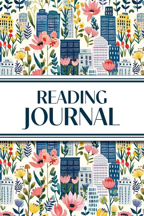 Produktbild: Reading Journal (Cozy Blue Cityscape with Pink Wildflowers)