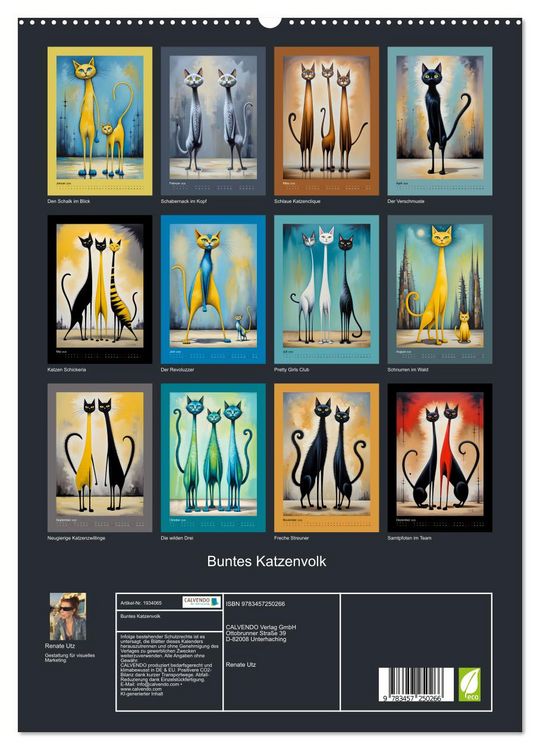 Produktbild: Buntes Katzenvolk (hochwertiger Premium Wandkalender 2026 DIN A2 hoch), Kunstdruck in Hochglanz