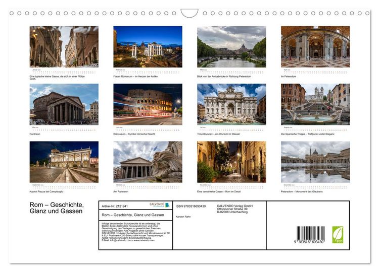Produktbild: Rom &ndash; Geschichte, Glanz und Gassen (Wandkalender 2026 DIN A3 quer), CALVENDO Monatskalender