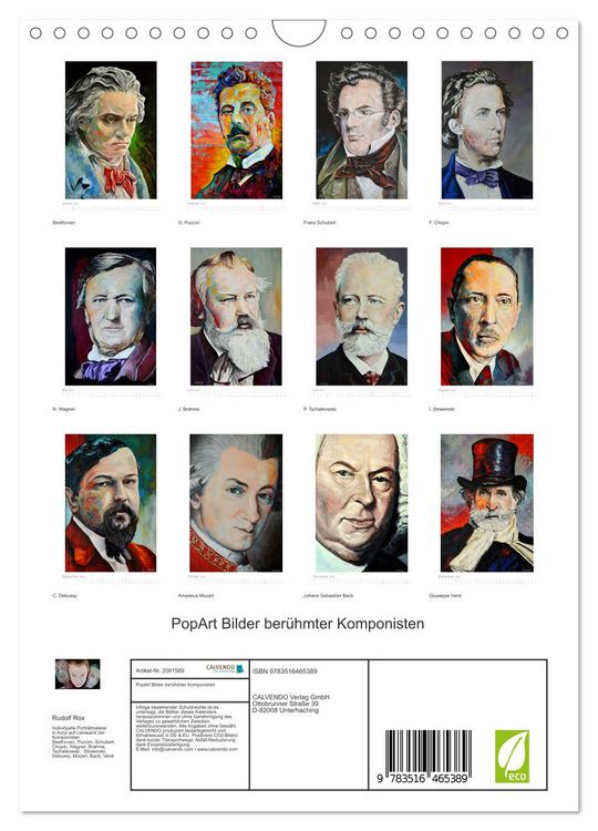Produktbild: PopArt Bilder ber&uuml;hmter Komponisten (Wandkalender 2026 DIN A4 hoch), CALVENDO Monatskalender