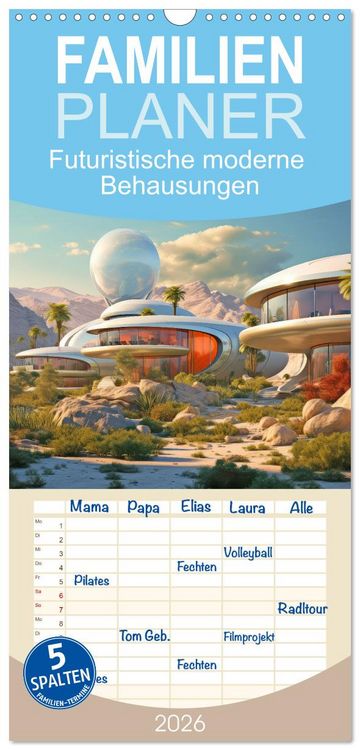 Produktbild: Familienplaner 2026 - Futuristische moderne Behausungen mit 5 Spalten (Wandkalender, 21 x 45 cm) CALVENDO