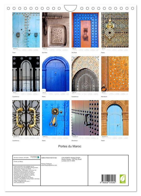 Produktbild: Portes du Maroc (Calendrier mural 2026 DIN A4 horizontal), CALVENDO calendrier mensuel