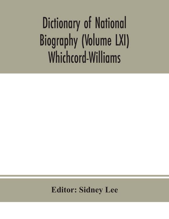 Produktbild: Dictionary Of National Biography (Volume Lxi) Whichcord-Williams