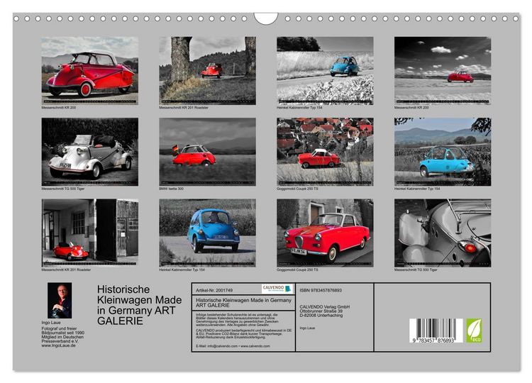 Produktbild: Historische Kleinwagen Made in Germany ART GALERIE (Wandkalender 2026 DIN A3 quer), CALVENDO Monatskalender