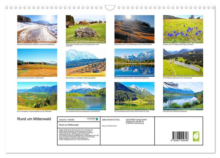 Produktbild: Rund um Mittenwald (Wandkalender 2026 DIN A3 quer), CALVENDO Monatskalender