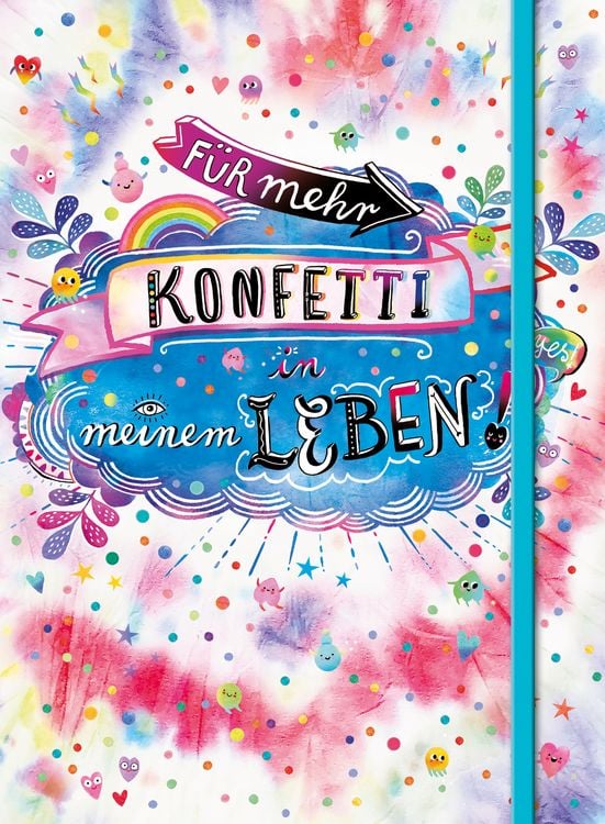 Produktbild: F&uuml;r mehr Konfetti in meinem Leben! (Notizbuch No. 1 Emma Flint). DIN A5 punktkariert mit farbiger Einstecktasche, Leseb&auml;ndchen und Verschlussgummi