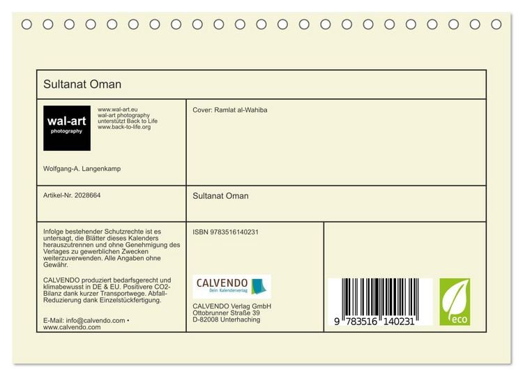 Produktbild: Sultanat Oman (Tischkalender 2026 DIN A5 quer), CALVENDO Monatskalender