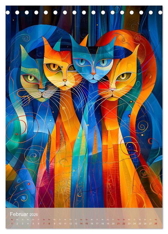 Produktbild: Astrale Katzen - Abstrakte Kunst f&uuml;r Katzenliebhaber (Tischkalender 2026 DIN A5 hoch), CALVENDO Monatskalender