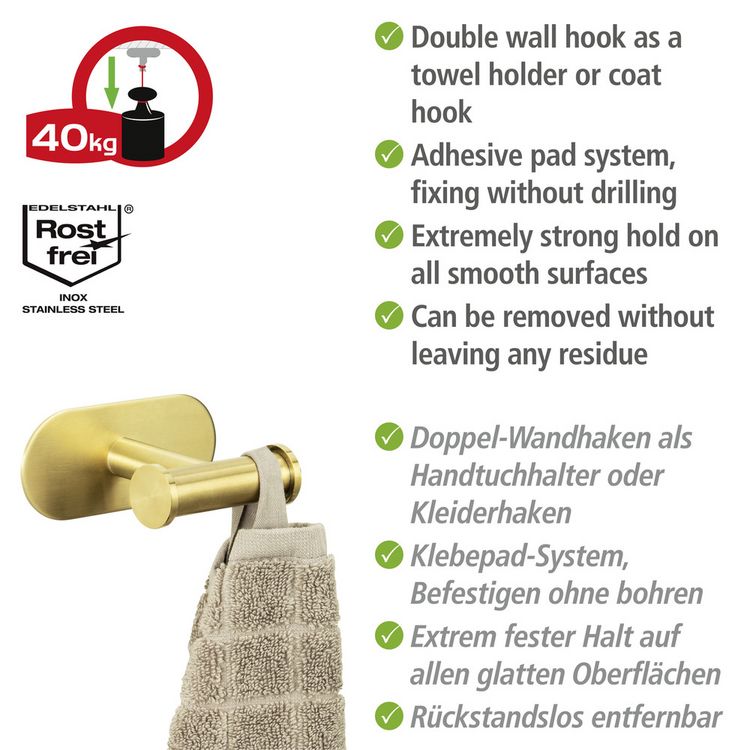 Produktbild: Turbo-Loc&reg;&nbsp;Wandhaken Mod. Orea Duo Gold Matt, Befestigen ohne bohren
