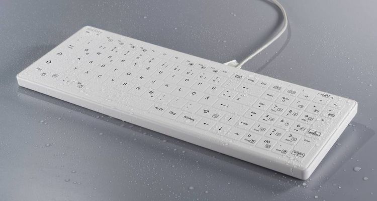 Produktbild: Renkforce RF-WPIK-500 USB Hygiene-Tastatur Deutsch, QWERTZ Wei&szlig; Silikonmembran, IP65, Maustasten, Abnehmbares Kabel, Ger&auml;uscharme Tasten