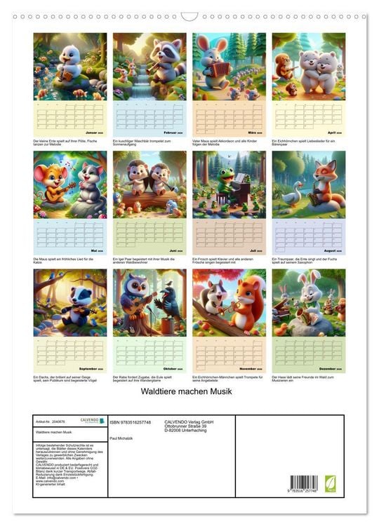 Produktbild: Waldtiere machen Musik (Wandkalender 2026 DIN A2 hoch), CALVENDO Monatskalender
