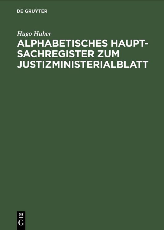 Produktbild: Alphabetisches Haupt-Sachregister zum Justizministerialblatt
