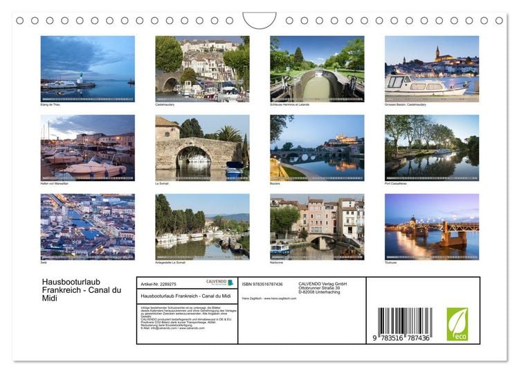 Produktbild: Hausbooturlaub Frankreich - Canal du Midi (Wandkalender 2027 DIN A4 quer), CALVENDO Monatskalender