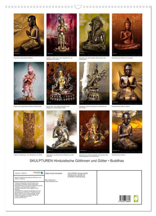 Produktbild: SKULPTUREN Hinduistische G&ouml;ttinnen und G&ouml;tter &bull; Buddhas (Wandkalender 2026 DIN A2 hoch), CALVENDO Monatskalender