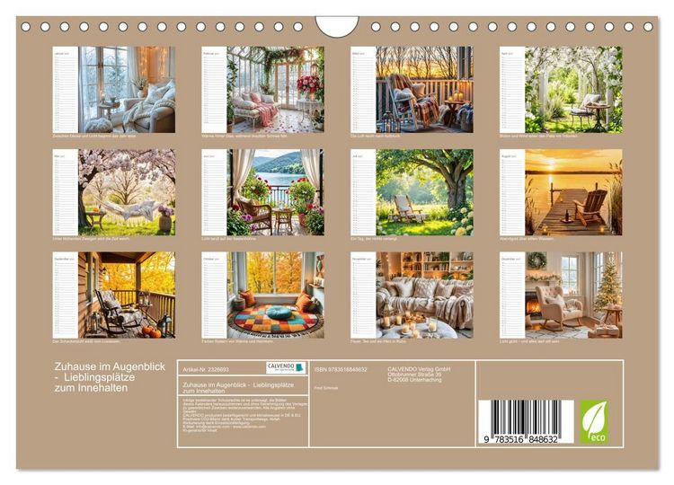 Produktbild: Zuhause im Augenblick - Lieblingspl&auml;tze zum Innehalten (Wandkalender 2027 DIN A4 quer), CALVENDO Monatskalender