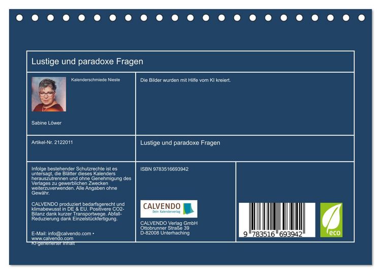 Produktbild: Lustige und paradoxe Fragen (Tischkalender 2026 DIN A5 quer), CALVENDO Monatskalender