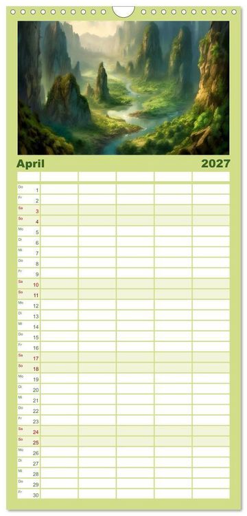 Produktbild: Familienplaner 2027 - Tr&auml;umereien in Gr&uuml;n mit 5 Spalten (Wandkalender, 21 x 45 cm) CALVENDO
