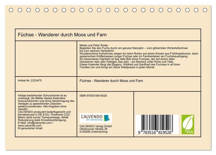 Produktbild: F&uuml;chse - Wanderer durch Moos und Farn (Tischkalender 2027 DIN A5 quer), CALVENDO Monatskalender