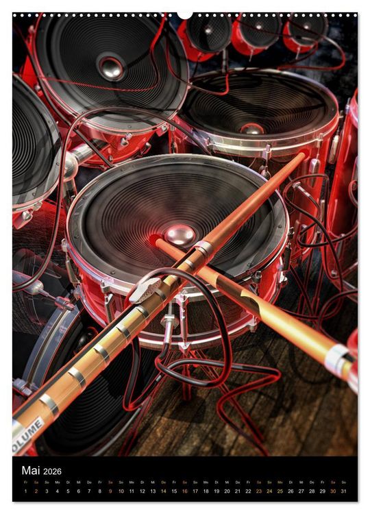 Produktbild: VIRTUAL MUSIC - Musikinstrumente in Hyperrealistischen Illustrationen (Wandkalender 2026 DIN A2 hoch), CALVENDO Monatskalender