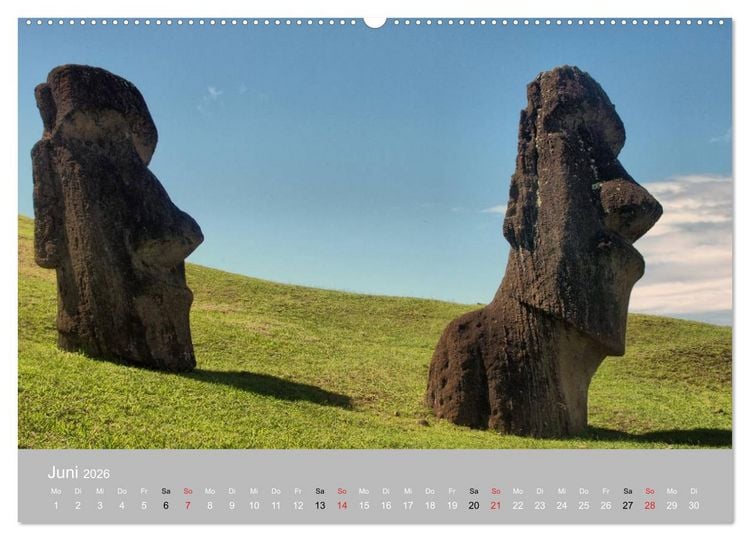 Produktbild: MOAI - steinerne W&auml;chter der Osterinsel (hochwertiger Premium Wandkalender 2026 DIN A2 quer), Kunstdruck in Hochglanz