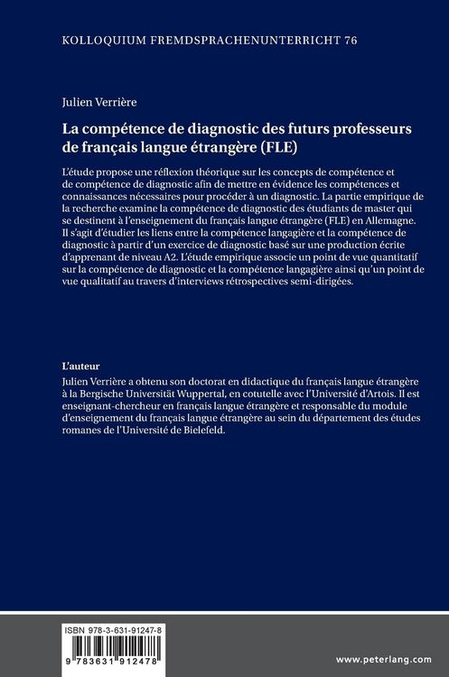 Produktbild: La comp&eacute;tence de diagnostic des futurs professeurs de fran&ccedil;ais langue &eacute;trang&egrave;re (FLE)