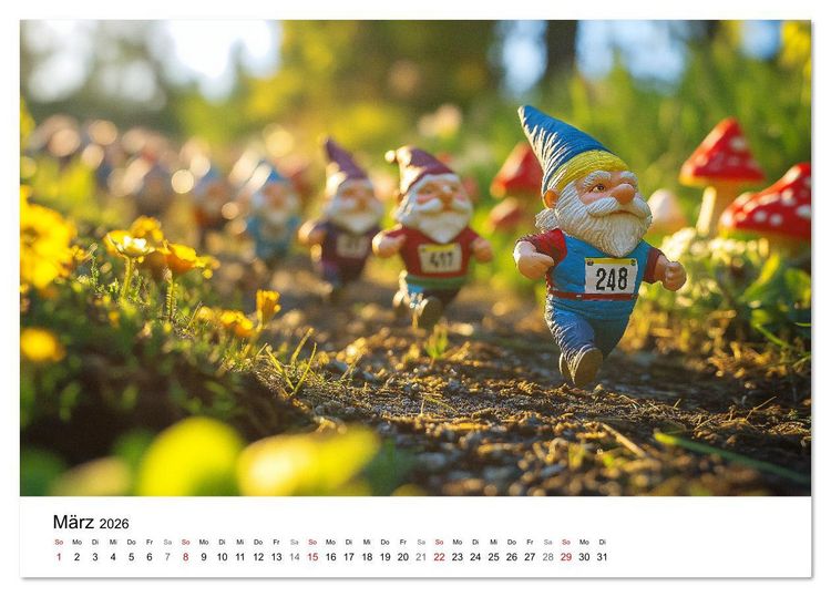 Produktbild: Sportliche Gartenzwerge (Tischkalender 2026 DIN A5 quer), CALVENDO Monatskalender