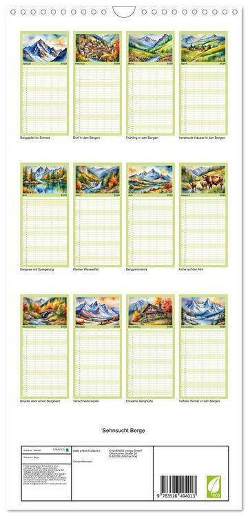 Produktbild: Familienplaner 2026 - Sehnsucht Berge mit 5 Spalten (Wandkalender, 21 x 45 cm) CALVENDO