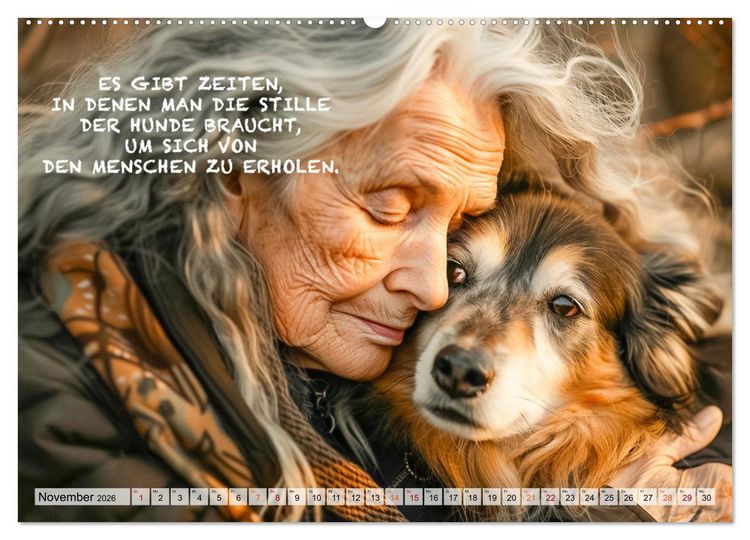 Produktbild: Hunde und ber&uuml;hrende Spr&uuml;che (Wandkalender 2026 DIN A2 quer), CALVENDO Monatskalender