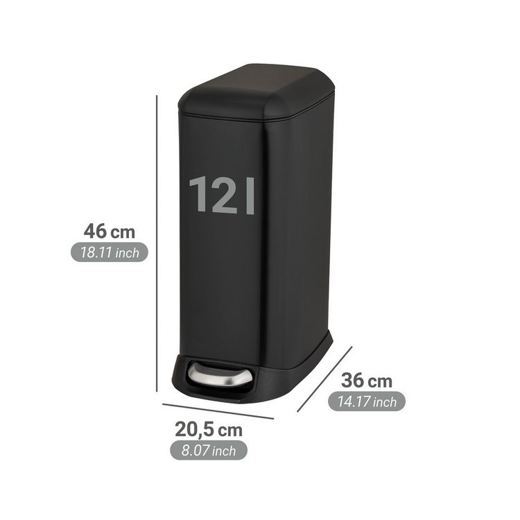 Produktbild: Treteimer Mod. Design 12 L, Easy-Close, Schwarz, mit herausnehmbarem Einsatz