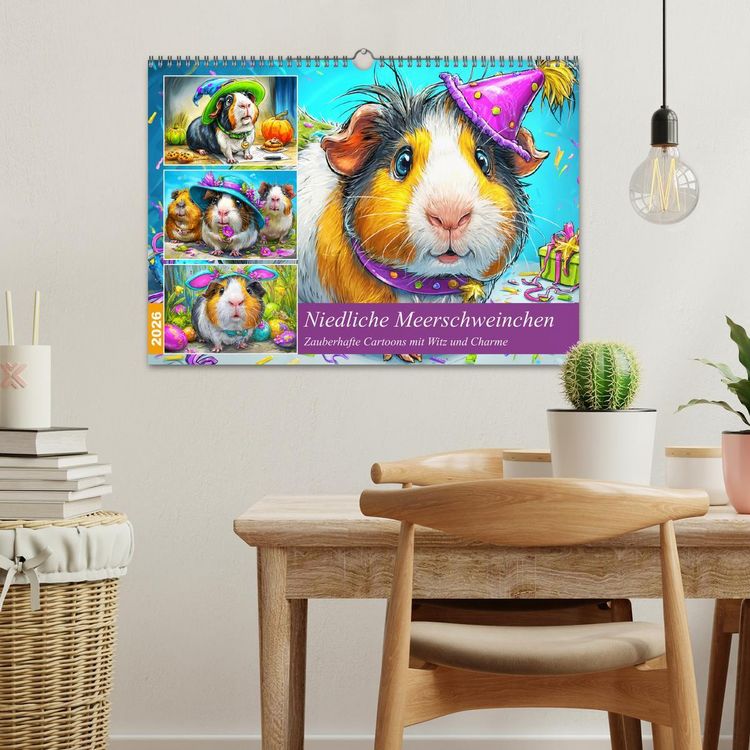 Produktbild: Niedliche Meerschweinchen. Zauberhafte Cartoons mit Witz und Charme (Wandkalender 2026 DIN A3 quer), CALVENDO Monatskalender
