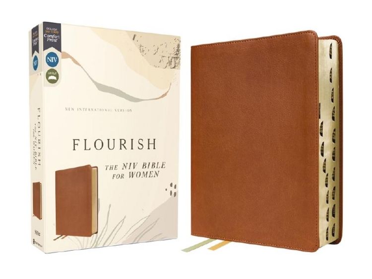 Produktbild: Flourish: The NIV Bible for Women, Leathersoft, Brown, Thumb Indexed, Comfort Print