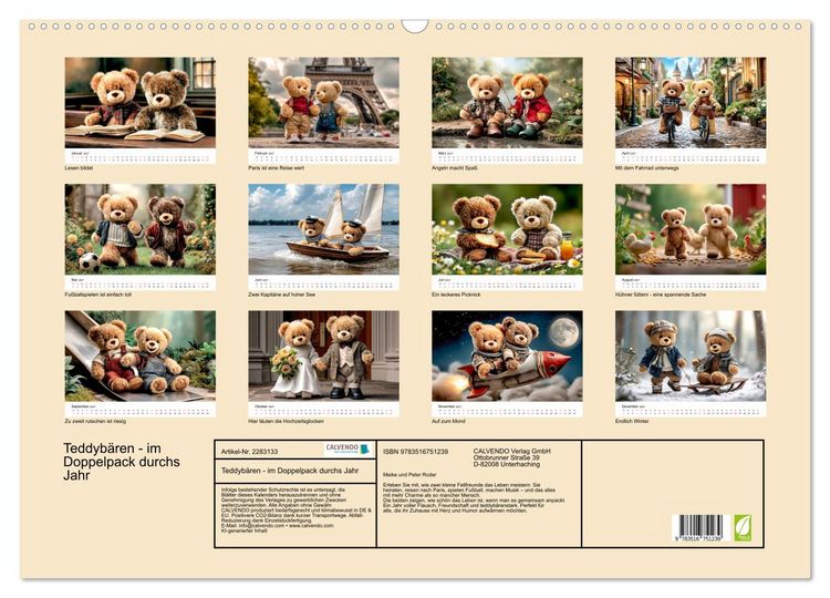 Produktbild: Teddyb&auml;ren - im Doppelpack durchs Jahr (Wandkalender 2027 DIN A2 quer), CALVENDO Monatskalender