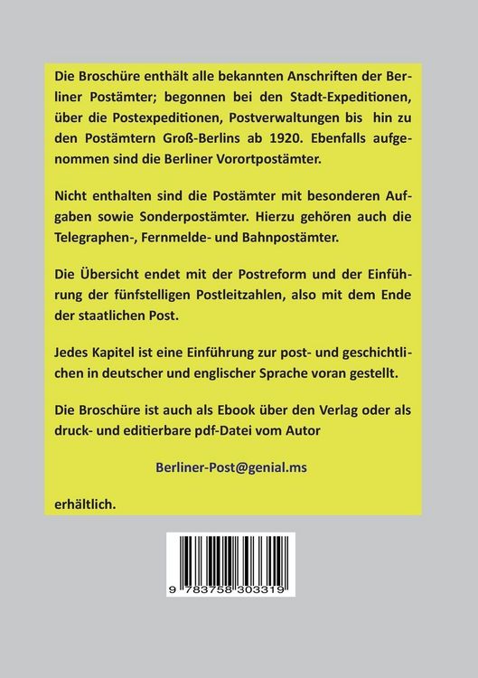 Produktbild: Die Berliner Post&auml;mter von 1850 bis 1993