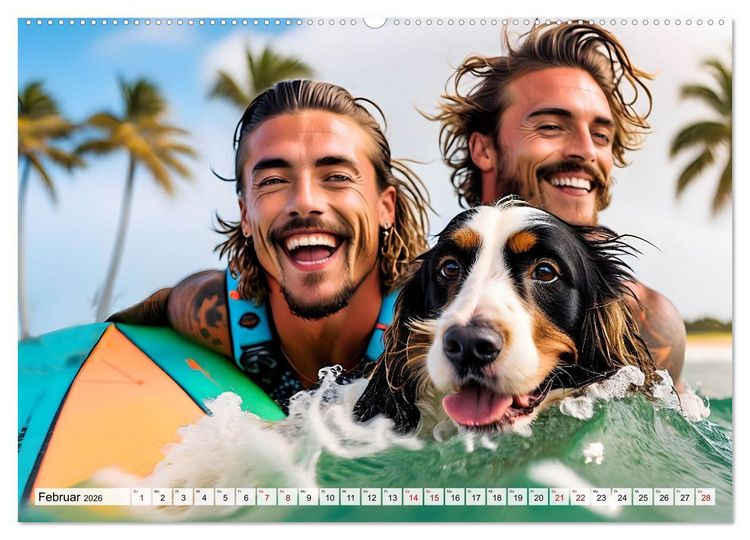 Produktbild: Bellen in den Wellen - Badespa&szlig; mit Hund (hochwertiger Premium Wandkalender 2026 DIN A2 quer), Kunstdruck in Hochglanz