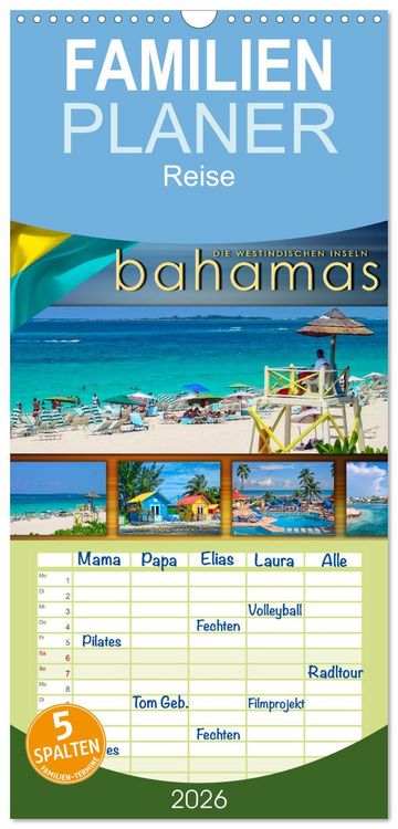 Produktbild: Familienplaner 2026 - Die Westindischen Inseln - Bahamas mit 5 Spalten (Wandkalender, 21 x 45 cm) CALVENDO