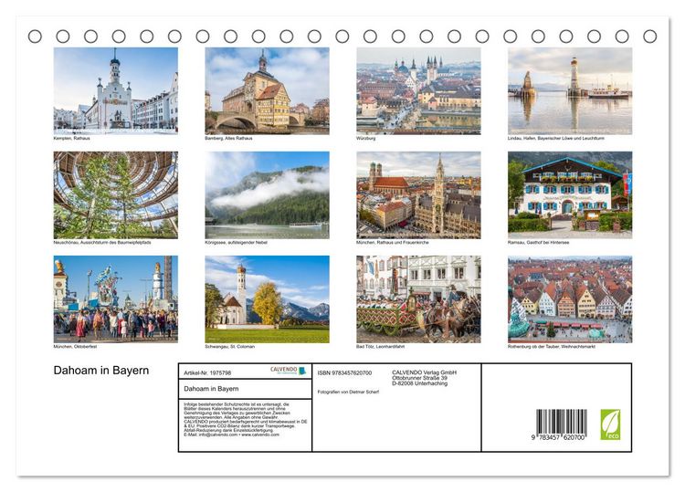 Produktbild: Dahoam in Bayern (Tischkalender 2026 DIN A5 quer), CALVENDO Monatskalender