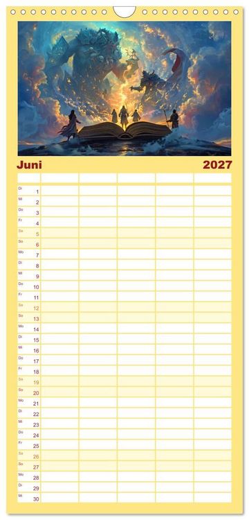 Produktbild: Familienplaner 2027 - Welten zwischen den Zeilen - B&uuml;cher, die Tr&auml;ume wecken mit 5 Spalten (Wandkalender, 21 x 45 cm) CALVENDO