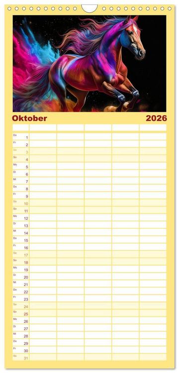 Produktbild: Familienplaner 2026 - Pferde im Farbenrausch mit 5 Spalten (Wandkalender, 21 x 45 cm) CALVENDO