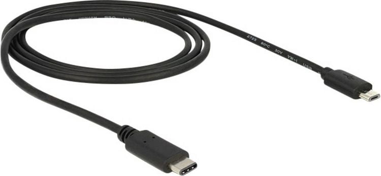 Produktbild: Delock USB-Kabel USB 2.0 USB-C&reg; Stecker, USB-Micro-B Stecker 1.00 m Schwarz 83602