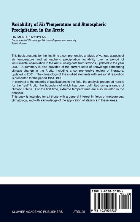 Produktbild: Variability of Air Temperature and Atmospheric Precipitation in the Arctic