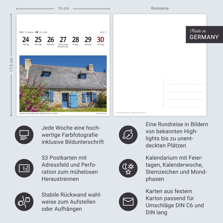 Produktbild: Bretagne & Normandie Sehnsuchtskalender 2027 - Wochenkalender mit 53 Postkarten
