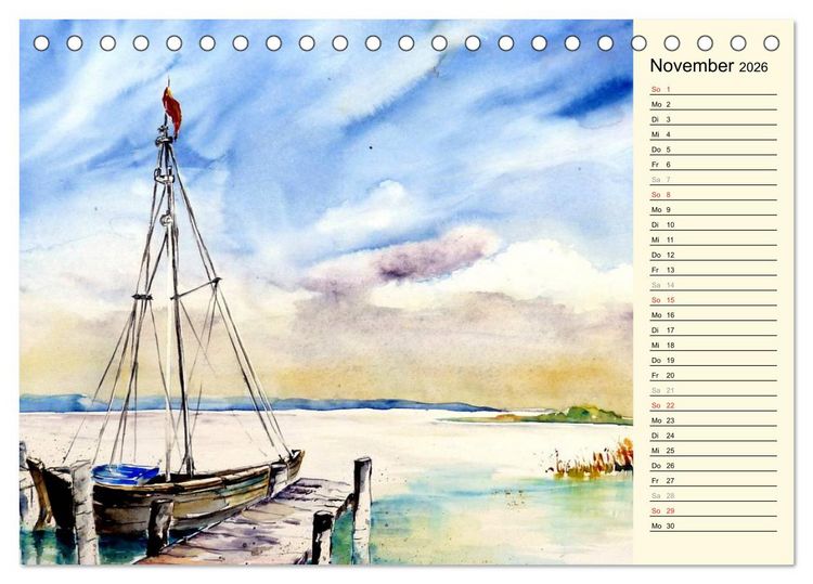 Produktbild: Aquarelle - Fischland-Dar&szlig; (Tischkalender 2026 DIN A5 quer), CALVENDO Monatskalender