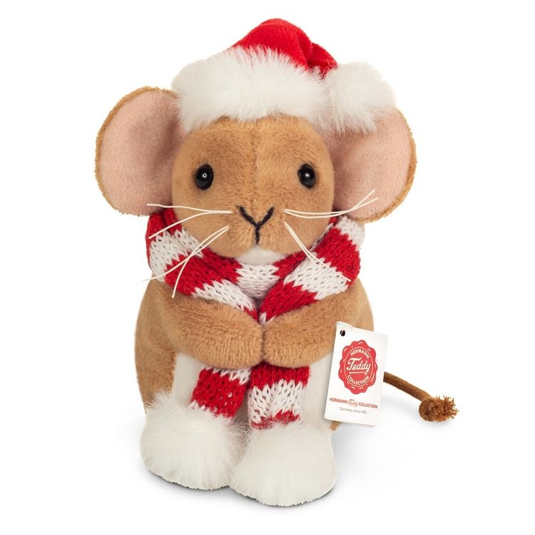 Produktbild: Teddy Hermann 94604 - Weihnachtsmaus mit Schal, Pl&uuml;sch, 11 cm