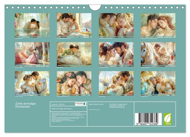 Produktbild: Zarte anmutige Romanzen (Wandkalender 2026 DIN A4 quer), CALVENDO Monatskalender