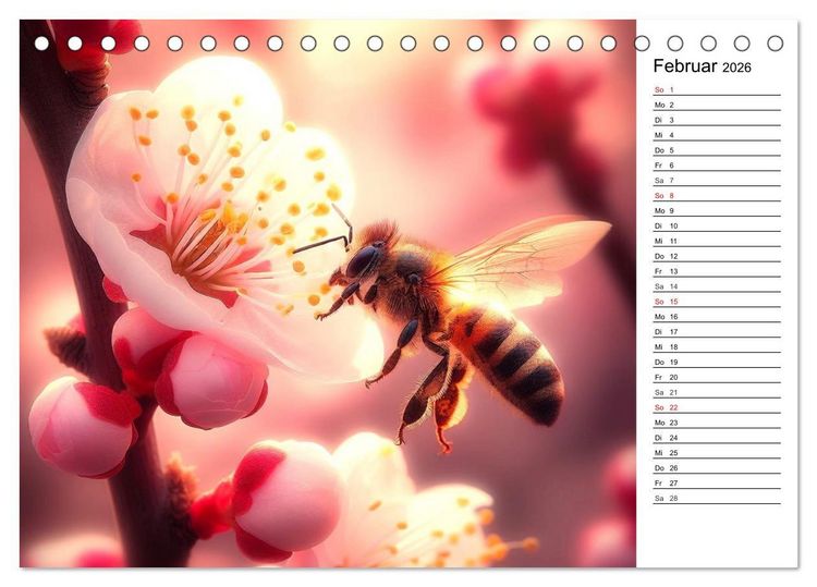 Produktbild: Biene auf Bl&uuml;te - Faszinierende Details durch k&uuml;nstliche Intelligenz (Tischkalender 2026 DIN A5 quer), CALVENDO Monatskalender